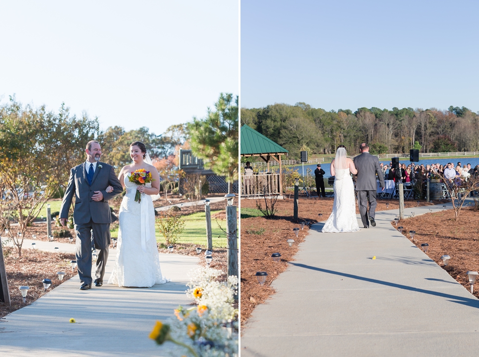 Fall wedding ceremony at The Barn at Woodlake Meadow, NC by Traci Huffman Photography