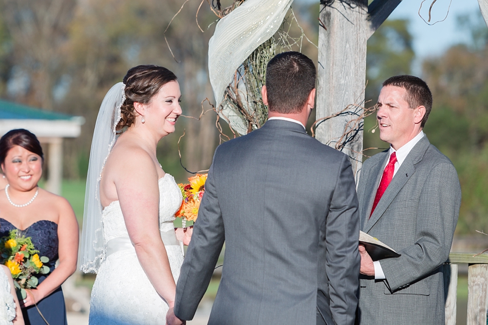 Fall wedding ceremony at The Barn at Woodlake Meadow, NC by Traci Huffman Photography_0023