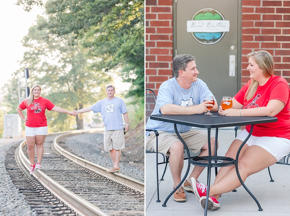 Engagement Pictures taken in downtown Cary, Nc and at Yates Mill in Raleigh, NC by Traci Huffman Photography