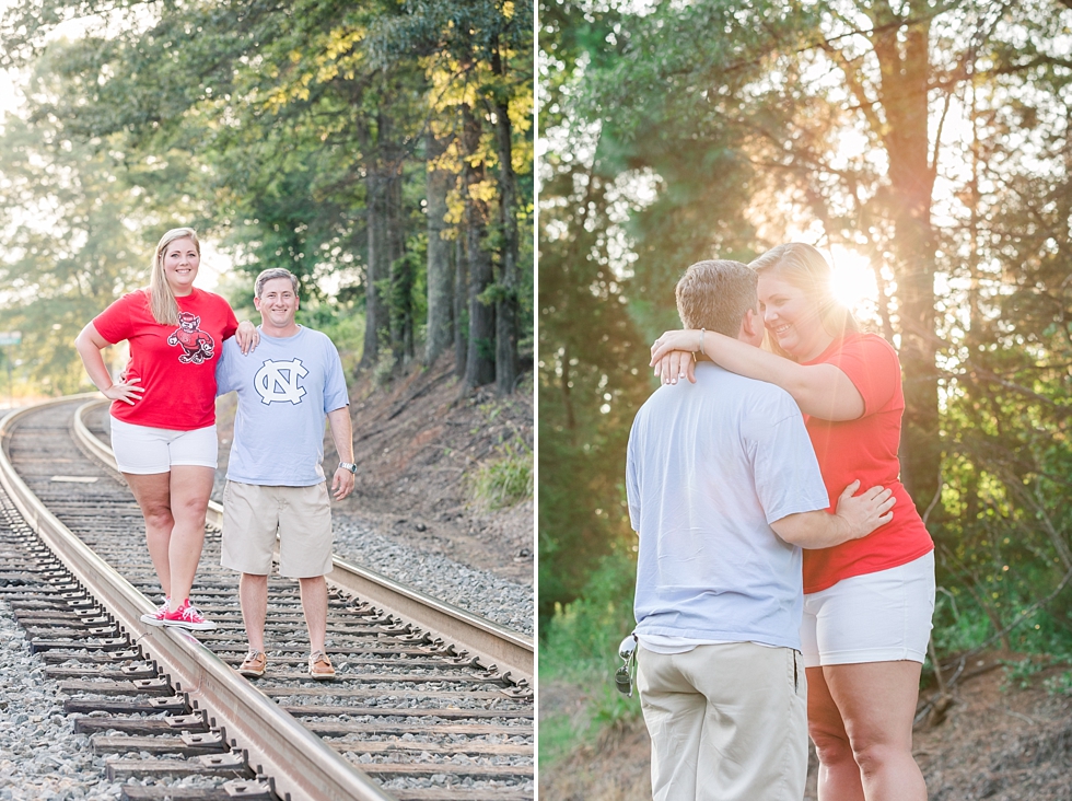 Engagement Pictures taken in downtown Cary, Nc and at Yates Mill in Raleigh, NC by Traci Huffman Photography