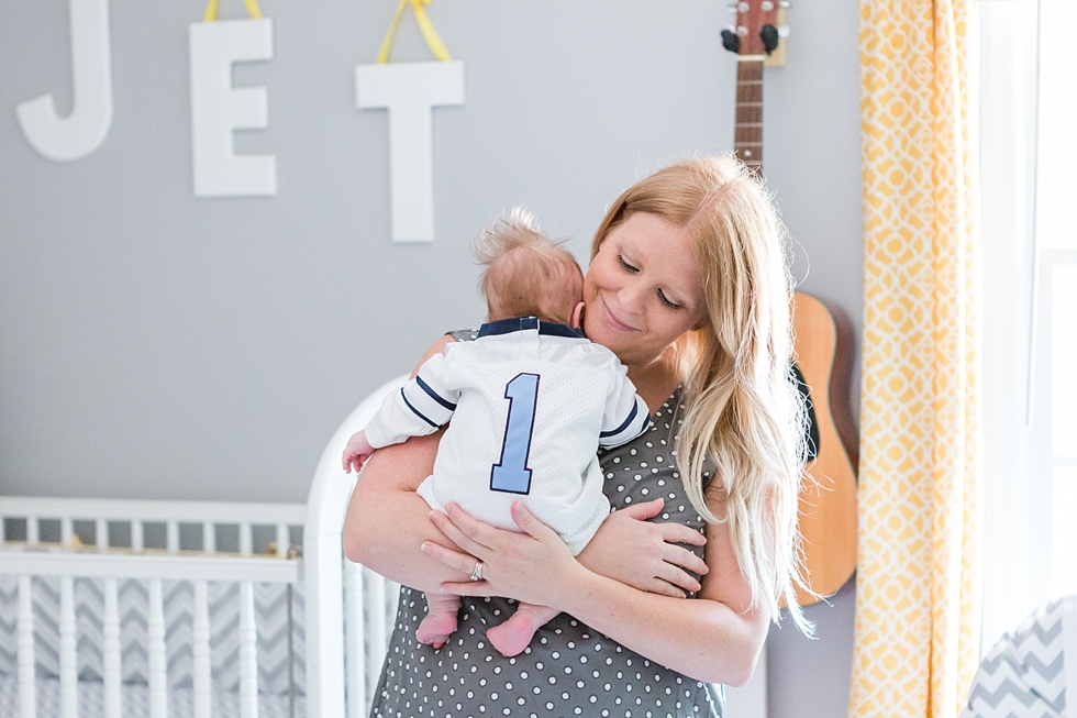 Lifestyle newborn session in clients home in Raleigh, NC by Traci Huffman Photography